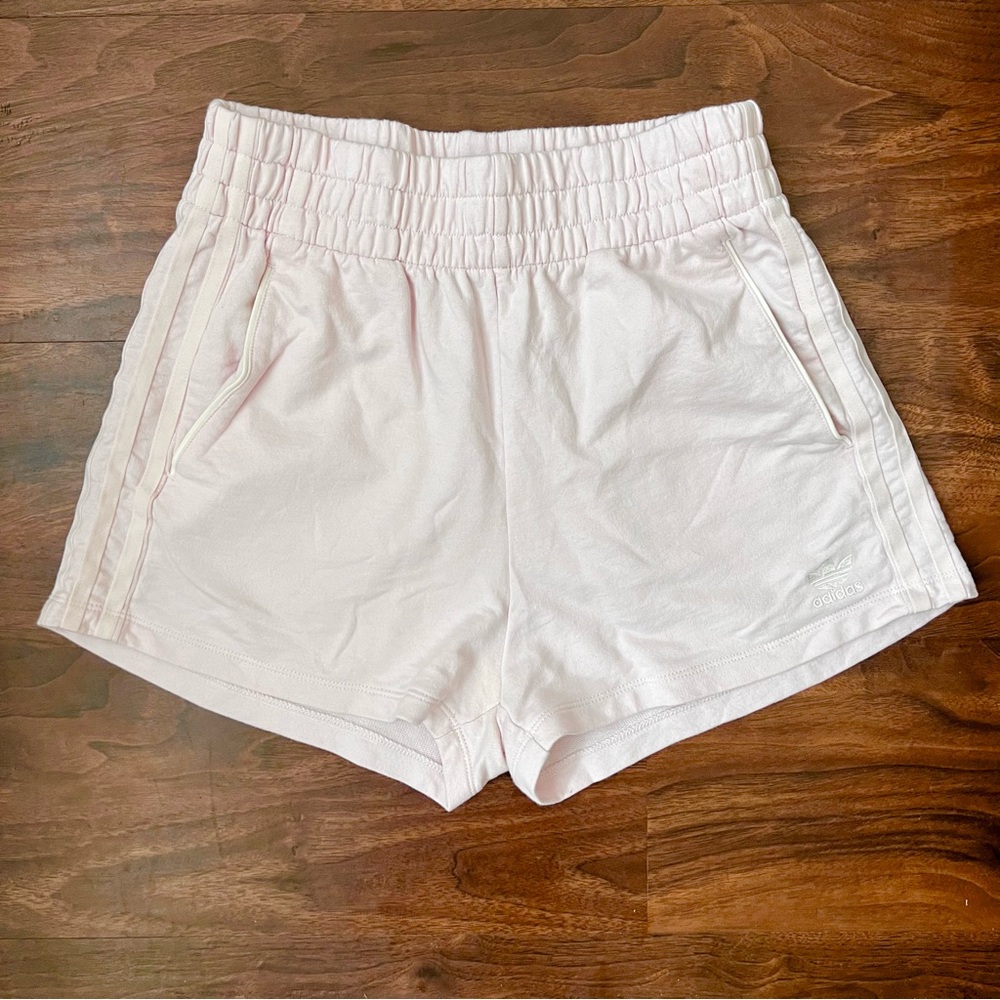 ADIDAS Women's High Rise Training Pacer 3-Stripes Woven Shorts Soft Pink Size S